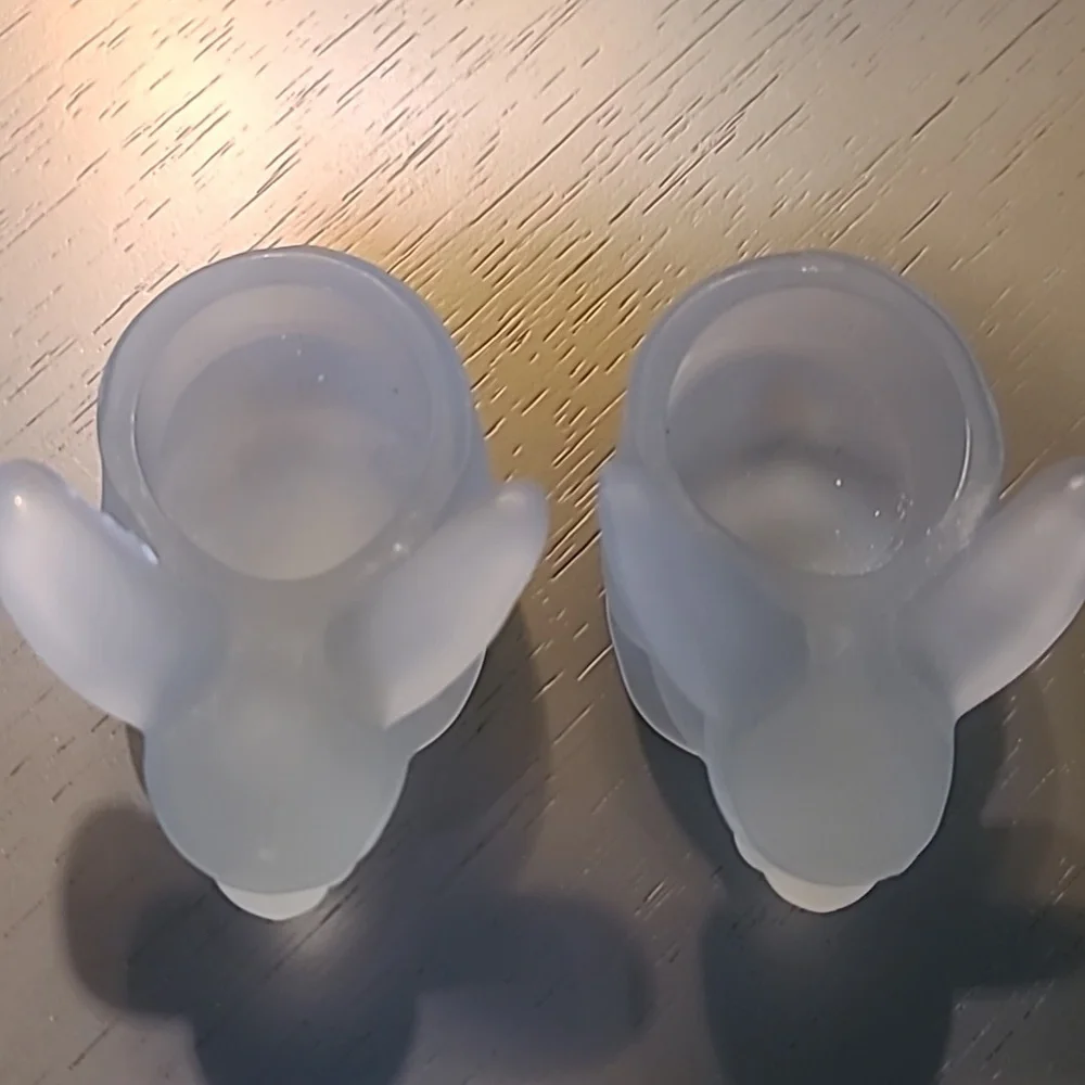 Frosted Glass Rabbit Candle Holders with Blue Candles